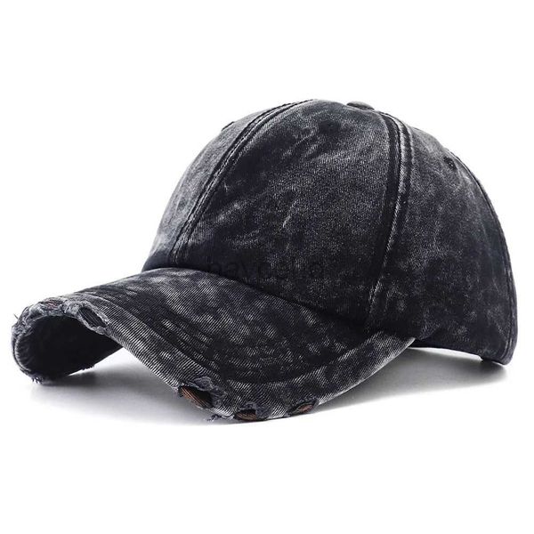 Caps de bola 2024 Novo Capas de beisebol de jeans lavadas vintage Mulheres pretas cor sólida Chapéus Jean Snapback para homens Gorras para hombres d240507