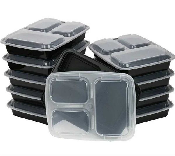 Diminuiço de jantar descartável 12 pacotes de recipientes prontos para comer 3 lanche de lancheira de armazenamento de alimentos da empresa com tampa de lava -louças de plástico de plástico Microondas Q240507