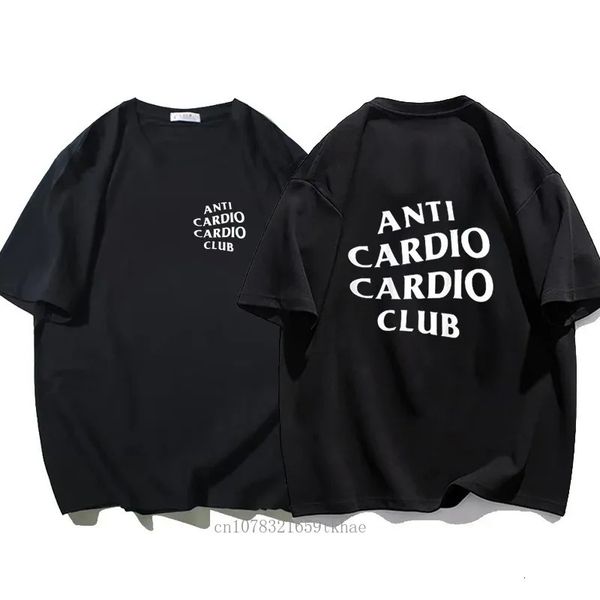 Artı boyutu anti kardiyo kulübü tişört spor salonu hayat mektubu baskı tişört pamuk tişört kadın erkekler için büyük boy erkek tişört yaz 240506