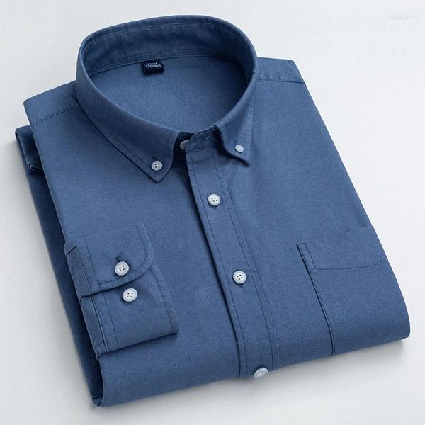 Camisas de vestido masculinas Men Cor de cor sólida Camisa de negócios Pure Cotton Fashion Classic Basic Casual Manga longa para o escritório da marca Roupas de marca