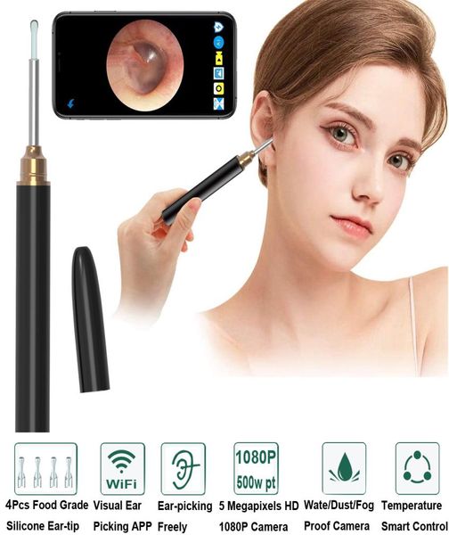 Cuidado com ouvido Pen do otoscópio inteligente com luz saudável Cuidados de ouvido Limpo Endoscópio Handheld WiFi Earwax Remover Visual App para iosandr9874142