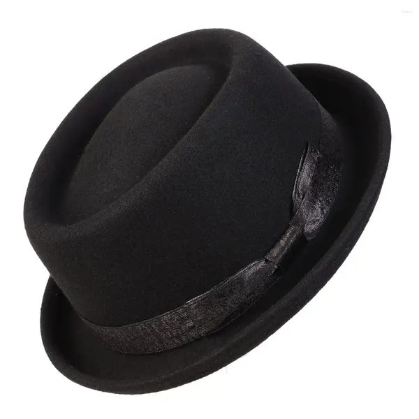 Boinas 2024 Black Pork Pie Hat Wool Fello