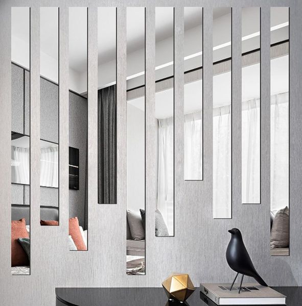Зеркальная полоса Акриловая 3D стены наклейки гостиная спальня простые линии украшения стены