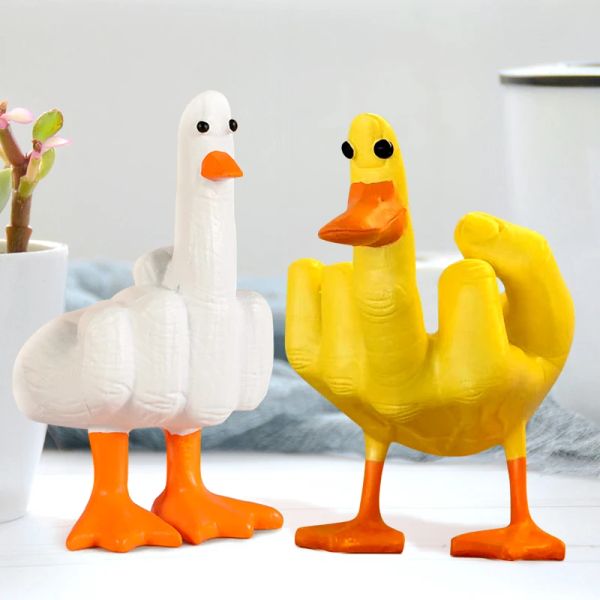 Miniaturas criativas Ornamentos de pato de dedo médio criativo Craft de resina de pato engraçado para escultura de desktop de escritório e presente de aquecimento da casa