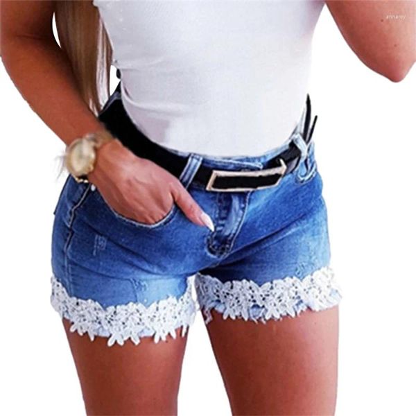 Frauen Shorts Elegante Spitzendekoration Hosen Beine Denim Kurzwomen Schlanker hip heben lässige dreiviertelhose weibliche Trend Streetwear