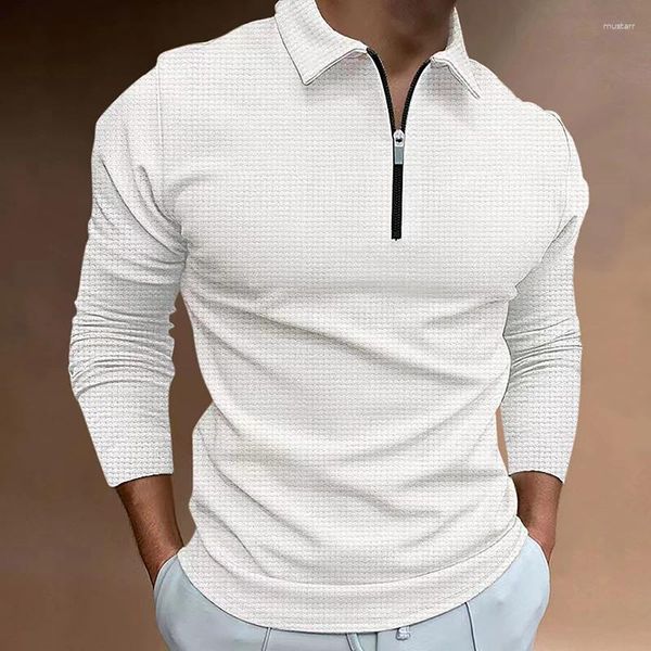 Jaquetas masculinas com textura de waffle e meio zíper, design versátil de lapela e pescoço, roupa formal moderna, casual ou chique para primavera e outono