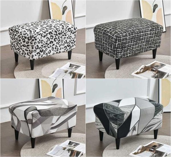 Leopard Print Ottoman Deckungen Spandex Rec Stool All-Inclusive Footstool Möbelschutz Sofa Fußstütze 2111163936890