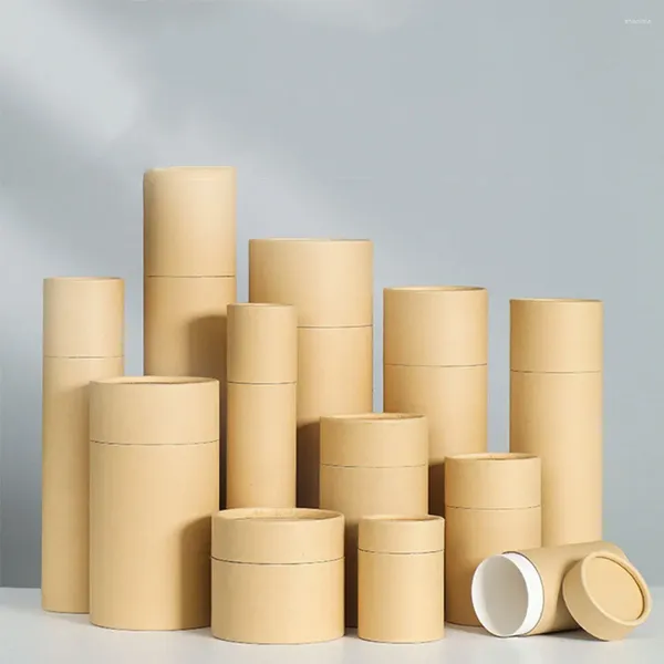 Подарочная упаковка 2pcs коричневые круглые упаковочные коробки Kraft Paper Tube Eco Friendal