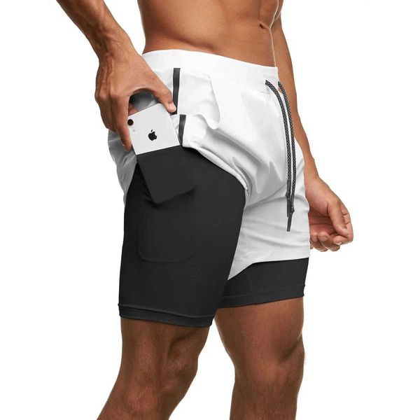 Shorts masculinos 2024 modelos de verão shorts esportivos de verão masculino de corrida de dois andares de corrida de bulches de corrida 2 em 1 masculino treino de fitness pan y240507