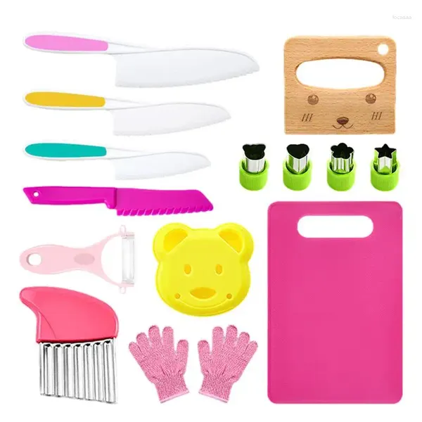 Coltelli per bambini set di cucina set da 15 pezzi reali con guanti taglienti durevoli giocattoli montessori strumenti sicuri