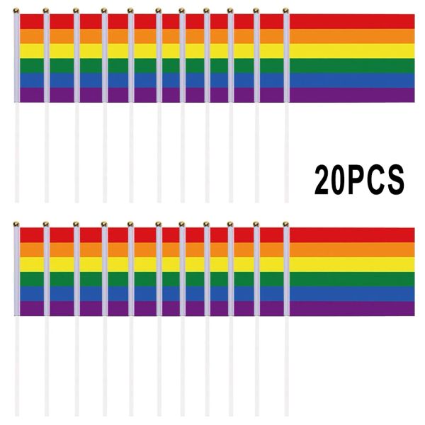 Accessoires Handheld Regenbogenflagge Mini Desktop 20*14 cm Weaving Pride Party LGBT Small Stick Hand winken schwule Pride Bisexuelle Pride Flagge