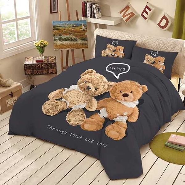 Conjuntos de cama Conjunto moderno de capa de edredão moderna impressão de ursinho de pelúcia impressão personalizada grande capa de cama de desenho animado para meninos e meninas 150x200 140x210 135 J240507