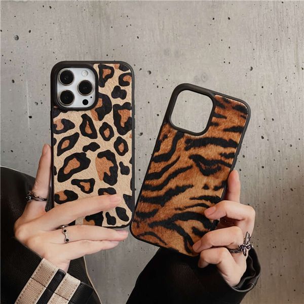 Novo Leopardo de couro genuíno iPhone 15 Tiger Skin Pattern Apple 14 PROMAX Adequado 1312 capa de telefone macio