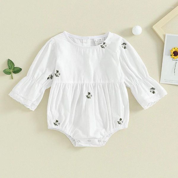 Rompers sunsiom 0-18 meses Meninas de meninas macacão bordado floral macacões de manga longa para crianças pequenas para criança