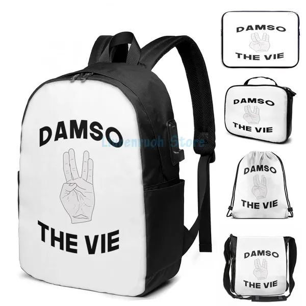 Rucksack lustiger Grafikdruck der Vie Damso USB -Ladung Männer Schultaschen Frauen Bag Travel Laptop