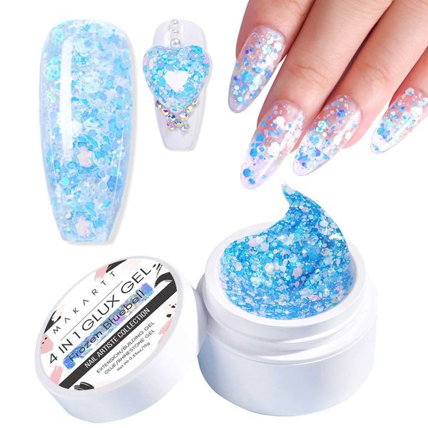 Nail Jel Makartt 4 Nails15ml Glitter Uzantısı için 1 Katı İnşaatçı 3D Heykelt Art UV Tutkal Tırnaklar Q240507