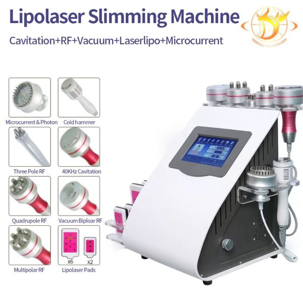 Máquina de emagrecimento 9in1 lipoasímica ultrassônica de 40k Cavitação a vácuo bipolor rfslimming Radiofrequency Skin Body Salon