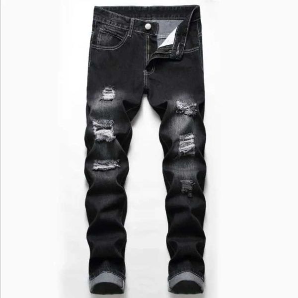 Jeans masculinos 2021 Mens Ripped Jeans Spring Designer de outono Slim Fit Black Cinza calça jeans machos Andição de calças destruídas T240507