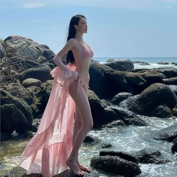 Frauen Bikini Set mit Bluse sexy Mädchen kleine Brustschub -up -Strand Urlaub Split Badeanzug für Frauen