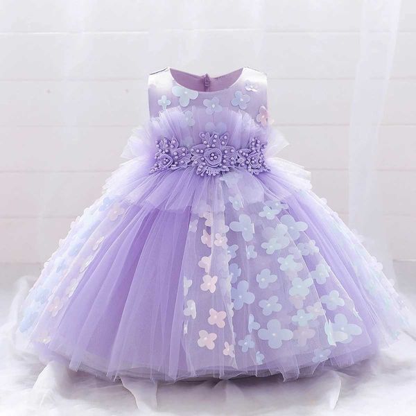 Abiti di battesimo Abito da sposa bianco floreale estivo bambina da bambino neonato per battesimo primo compleanno papillon in pizzo principessa abbigliamento per bambini q240507