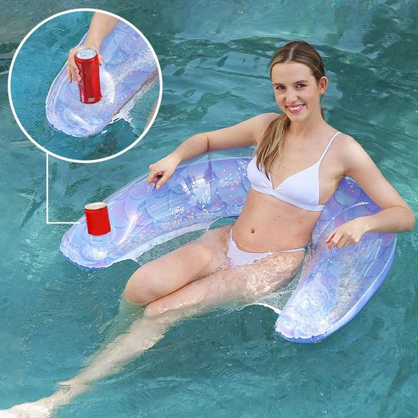 Sedia da nuoto a forma di acqua giocata all'amaca materasso gonfiabile in PVC ergonomico comodo con portabicchieri per piscina 240508