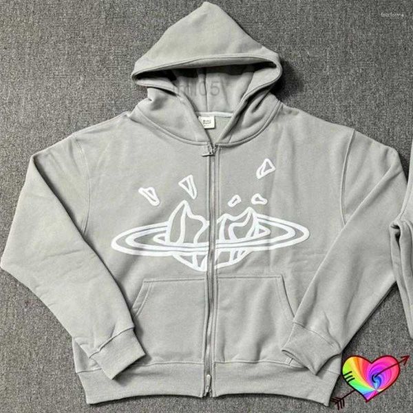 Erkek Hoodies Sweatshirts Erkek Hoodies 2024ss Gri Kırık Gezegen Zip Up Hoodie Erkekler Kadın Puf Baskı Grafik Polar Drulları Büyük Boy Sweatshirtso4Yo