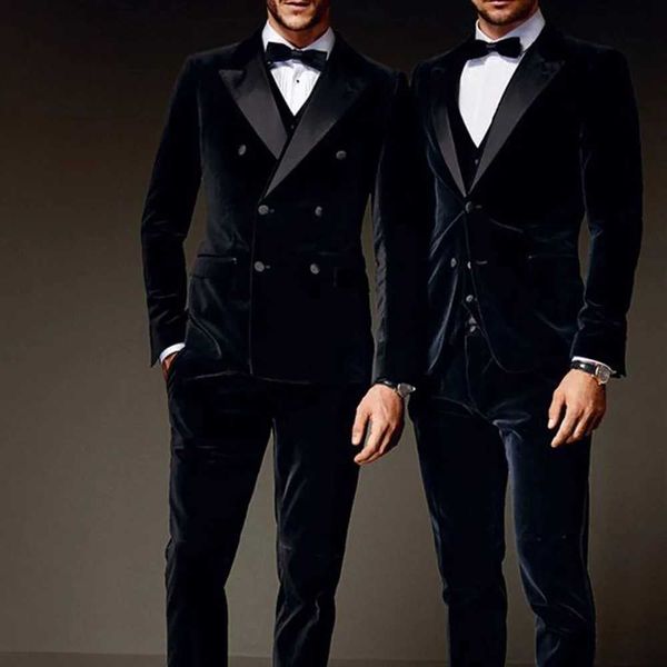 Ternos masculinos Blazers mais recentes jaquetas e calças design marinho azul duplo haltet masculto