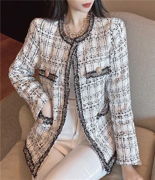 Vintage Plaid Woman Jacket Langarm Oneck Open Stitch Runway Designer Tweed Cardigans Mode Coat Women039s Kleidung 20207566408