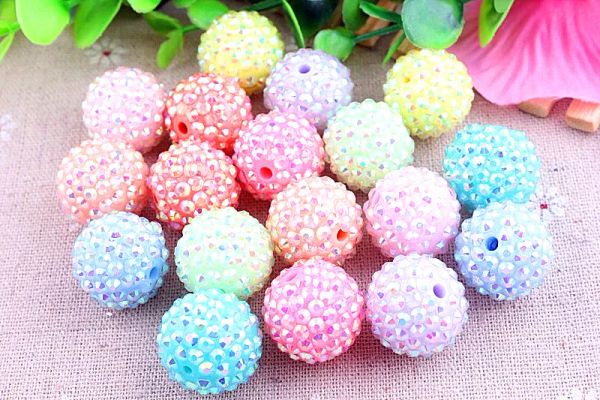 Contas kwoi vita pastel mix ab color ladadistas de 20 mm de 100pcs de resina de shinestone bola de bola para crianças jóias