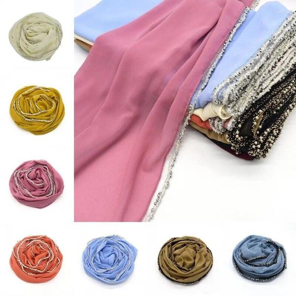 Ethnische Kleidung Modebemen Turban Solid Farbe langer Schal Malaysia Frauen Chiffon Hijab Muslim Schals islamische Schals Party Kopf-