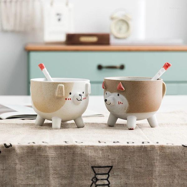 Tazze creative in stile giapponese carino cartone animato divertimento in ceramica coppia di tazze caffè con cucchiaio dog regalo per bicchieri