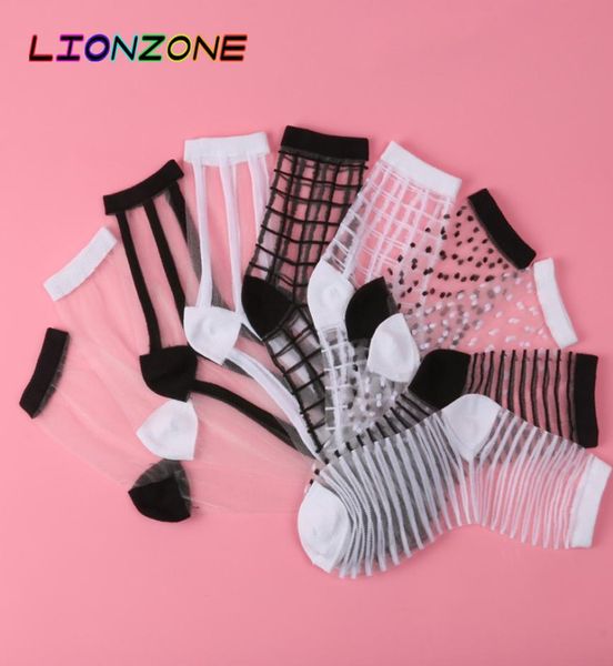 LionZone 10PairsLot Lace transparente Crystal Women meias de estilo diferente Sheer confortável Harajuku Calcetinos de meias engraçadas Mujer 25871968