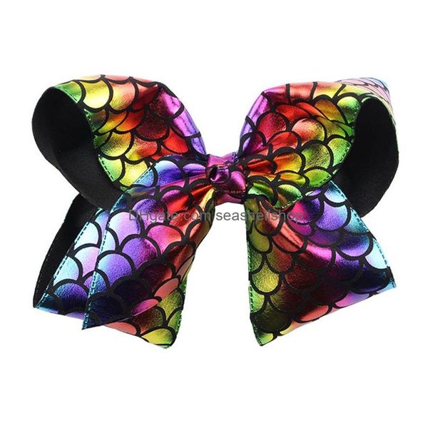 Клипы для волос Barrettes 8 -дюймовый русалка Scale Bows Bow Bow Mabd Girls Большой радужный дизайн Colorf Dise