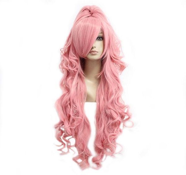 Lange Perücke lockiges rosa Haare Haillien -Cosplay -Dame Kostüm voll synthetisch mit Bangs7060023
