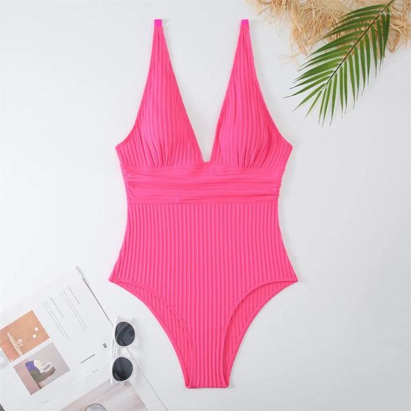 Frauen Badebekleidung Y2K Rippen Bikinis Sets Badeanzug Deep V Sexy Straps Frauen Monokini Urlaub Bikini Brasilianische Strandbadeanzüge Outfit