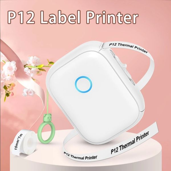 Tragbarer Aufkleberdrucker P12 Wireless Bluetooth Continuous Etikett Drucker Thermal-Etikett-Maker mit P12 Selbstklebeband 240430