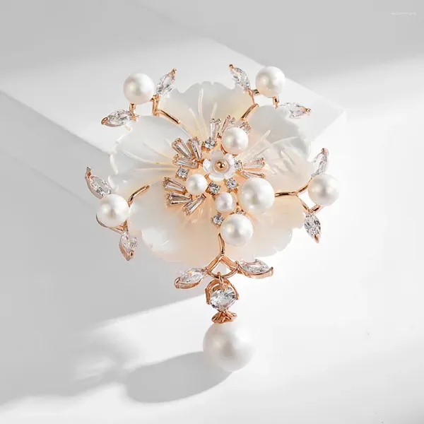 Spettame floreali simulato perlato con perno di perle cristallo strass in cristallo goccia d'acqua di fiori per donne Accesso per la sciarpa per maglione bouquet