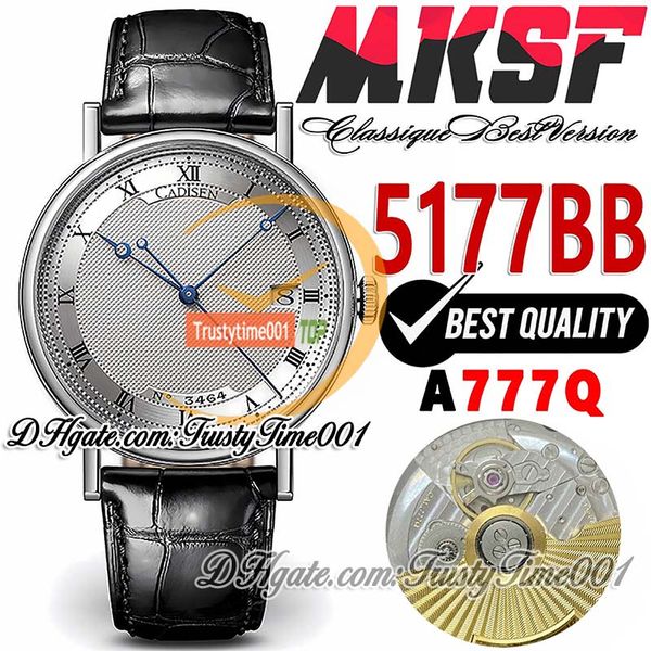 MKSF V3 5177BB A777Q Automatic Herren Watch 38 mm weiße strukturierte Zifferblatt Solid 316L Edelstahl -Hülle Schwarz Leder -Gurt Super Edition Trustytime001 Armbanduhren