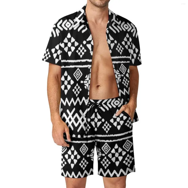 Studi da uomo trackuit da uomo Etnico Vintage Set di camicia casual Hawaii Black Shorts Shorts Shorts Shorts Summer Beachwear Abita di grandi dimensioni