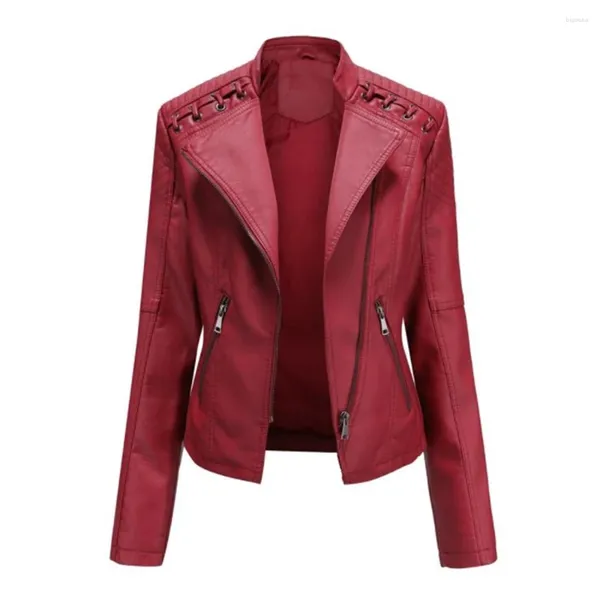 Jackets femininos Motocicleta Outwear 2024 Cola giratória Pu Faux Leather Women Women Luxury Rink Rosa Red Red Biker Casat