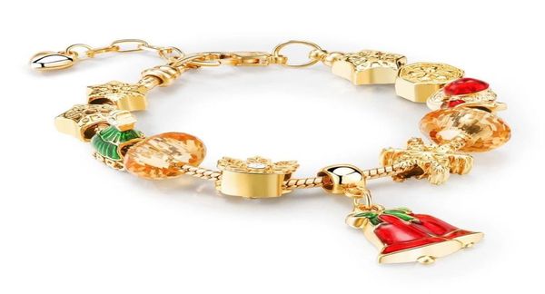 2021 Bracelete de moda Christmas Gold Crystal Wind Chime Jingle pendente de jóias DIY Presente de estilo de miçangas para namorada com requintado Box Box3398235