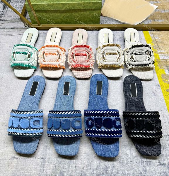 Designer Sandals Women Luxury Classics Platform Slifor Denim Tela Flat Muli Slide Script Sandalo Sandalo Sandalo