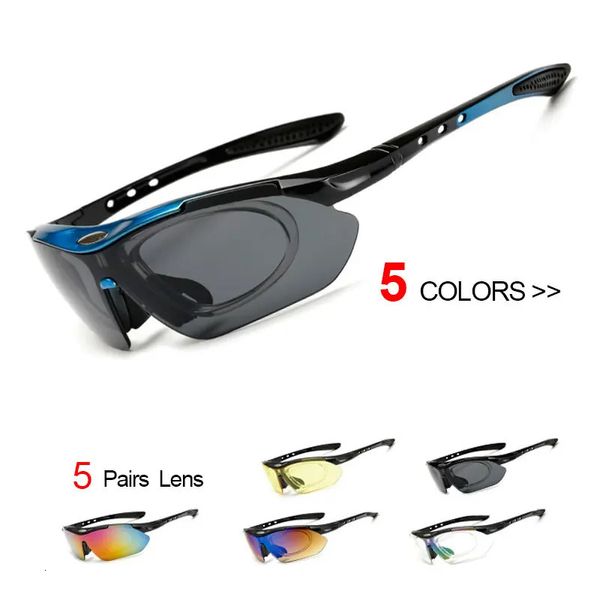 Велосипедные очки для мужчин мужчин мужчин на открытом воздухе спортивные велосипедные солнцезащитные очки MTB Road Goggles Eyewear 5 Lens Equiption езды 240416