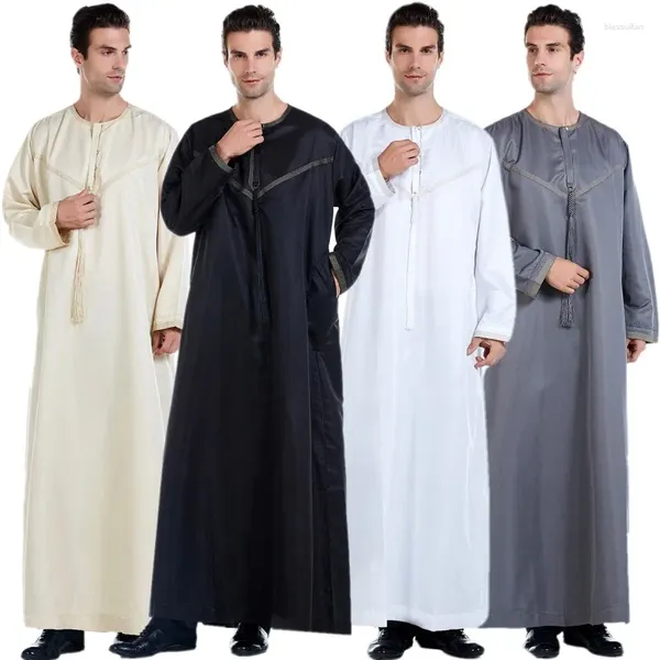 Abbigliamento etnico abito casual arabo uomini islamici islamici kaftan ramadan eid bottoni musulmani vestito jubba thobe dubai abaya tacchino caftan medio Oriente