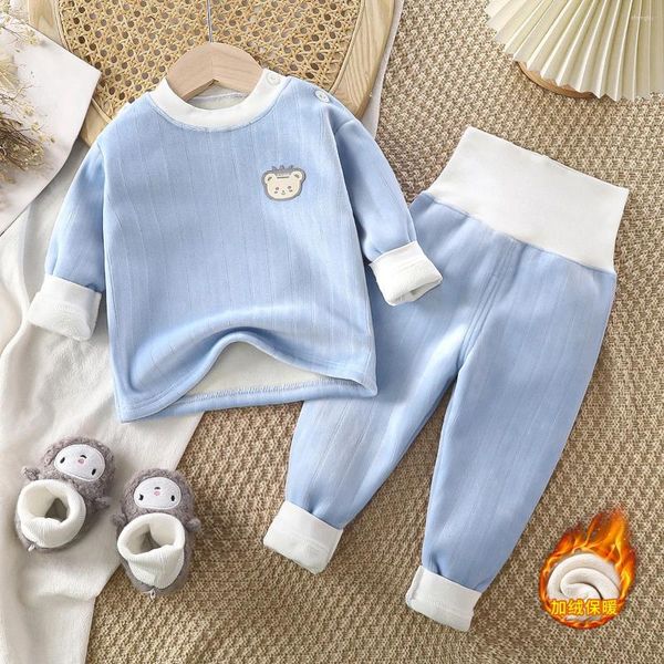 Roupas conjuntos de roupas e crianças de lã grossa de lã de altura da cintura calça Baby Autumn Winter Set D240104