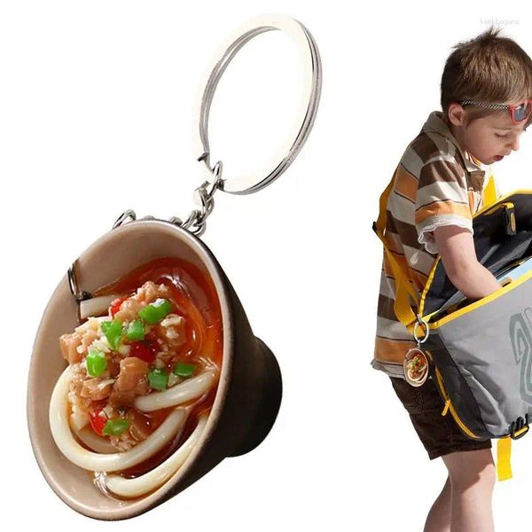 Dekorative Figuren kreative Mini -Simulation Food Schlüsselbund niedliche Auto -Bag Keyring Nudeln Chinesische blaue weiße Porzellan Schüssel Anhänger Schlüsselkette