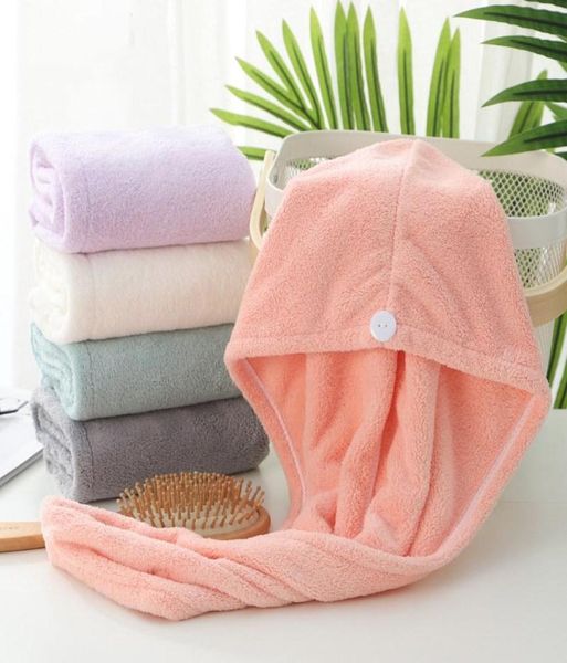 Microfiber Hair Wrap Secy Towels Cuidado Botão de banho Botão original Magic Instant Women Super Absorvent QuickDrying3889959