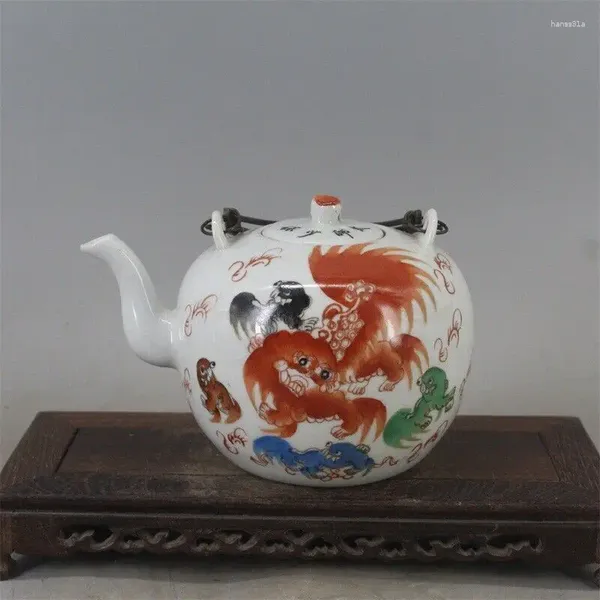 Бутылки китайский фарфоровый фарфор Qing tongzhi Lions Painte 5,20 дюйма