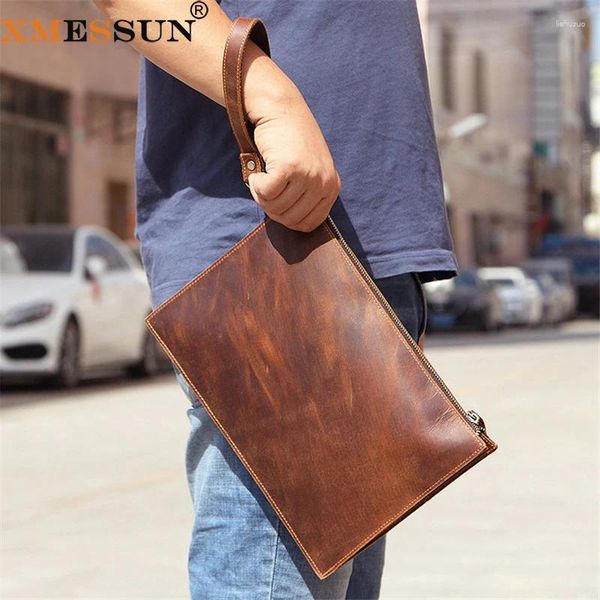 Totes Xmessun Retro Cowhide -Umschlag Clutch Bag Design echtes Leder -Handgelenk Mode Bud Schulter Messenger Insger