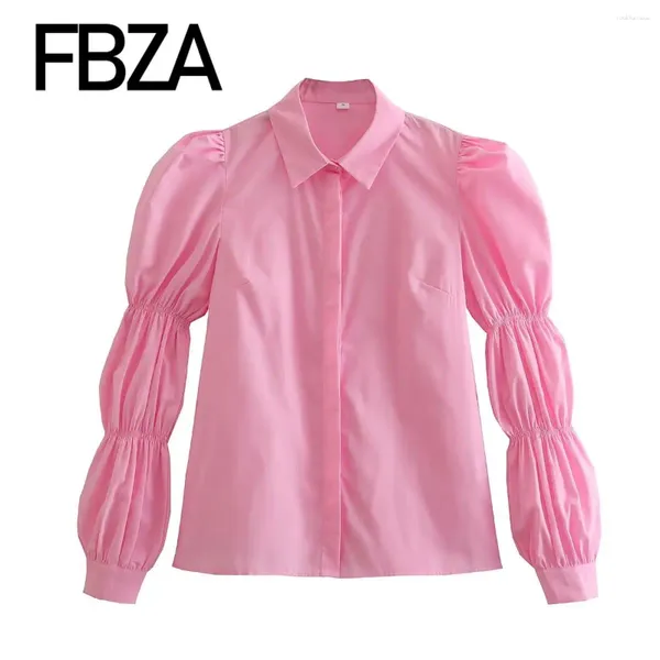 Frauenblusen Fbza Frauen Mode 2024 Spring Revers Anpassung Single-Breast Puff Long Sleeve Button Up Pink Shirts Chic Ladies Tops Mujer